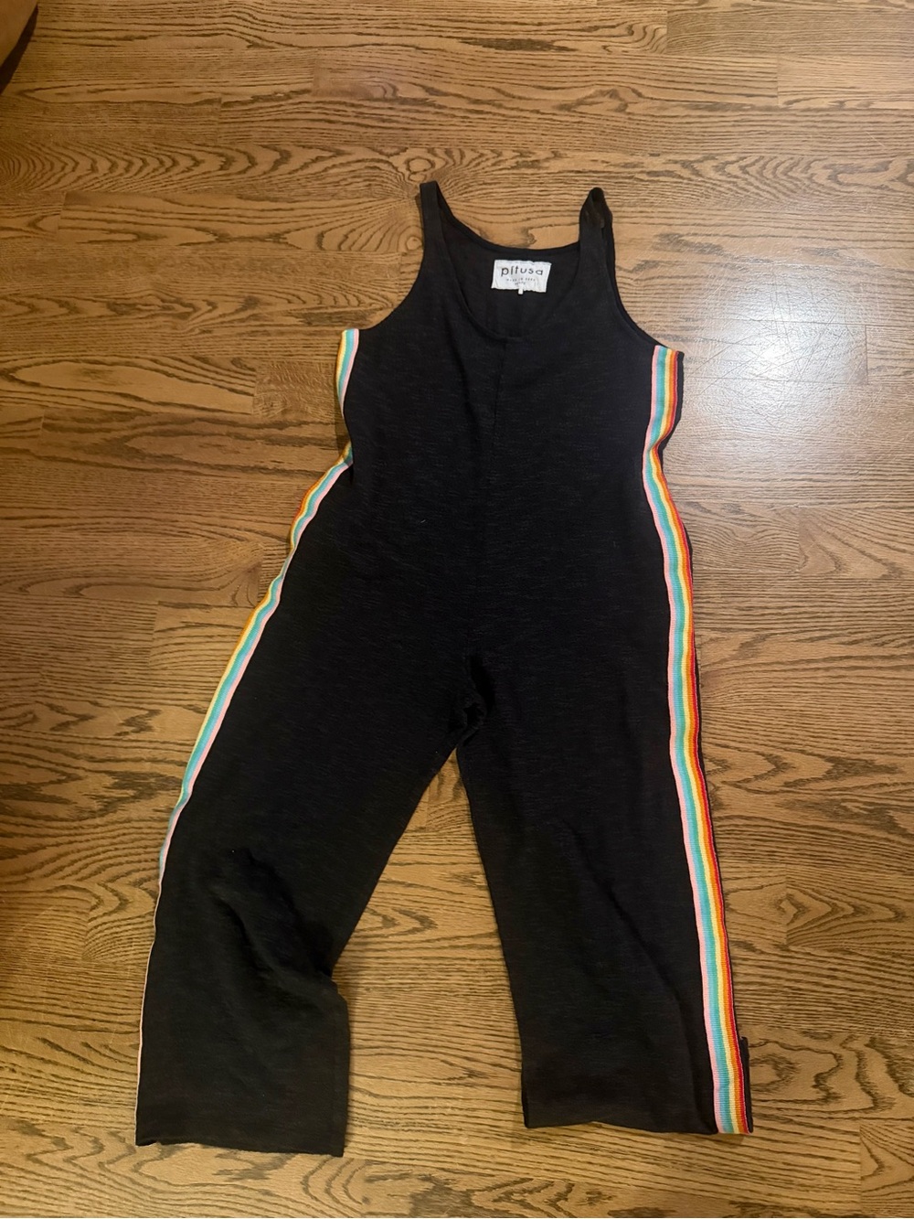 Pitusa Black Tank Jumpsuit with Rainbow Stripe Accents